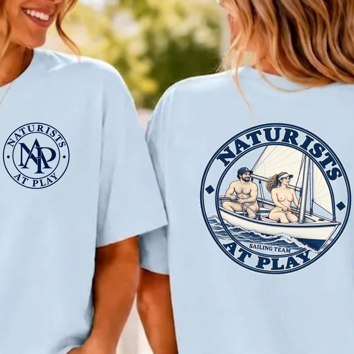Naturists at Play Sailing Team Graphic T-Shirt | Funny Nudist Naturist Tee