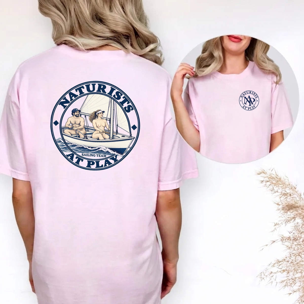 Naturists at Play Sailing Team Graphic T-Shirt | Funny Nudist Naturist Tee