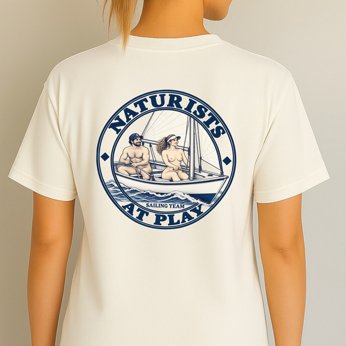 Naturists at Play Sailing Team Graphic T-Shirt | Funny Nudist Naturist Tee