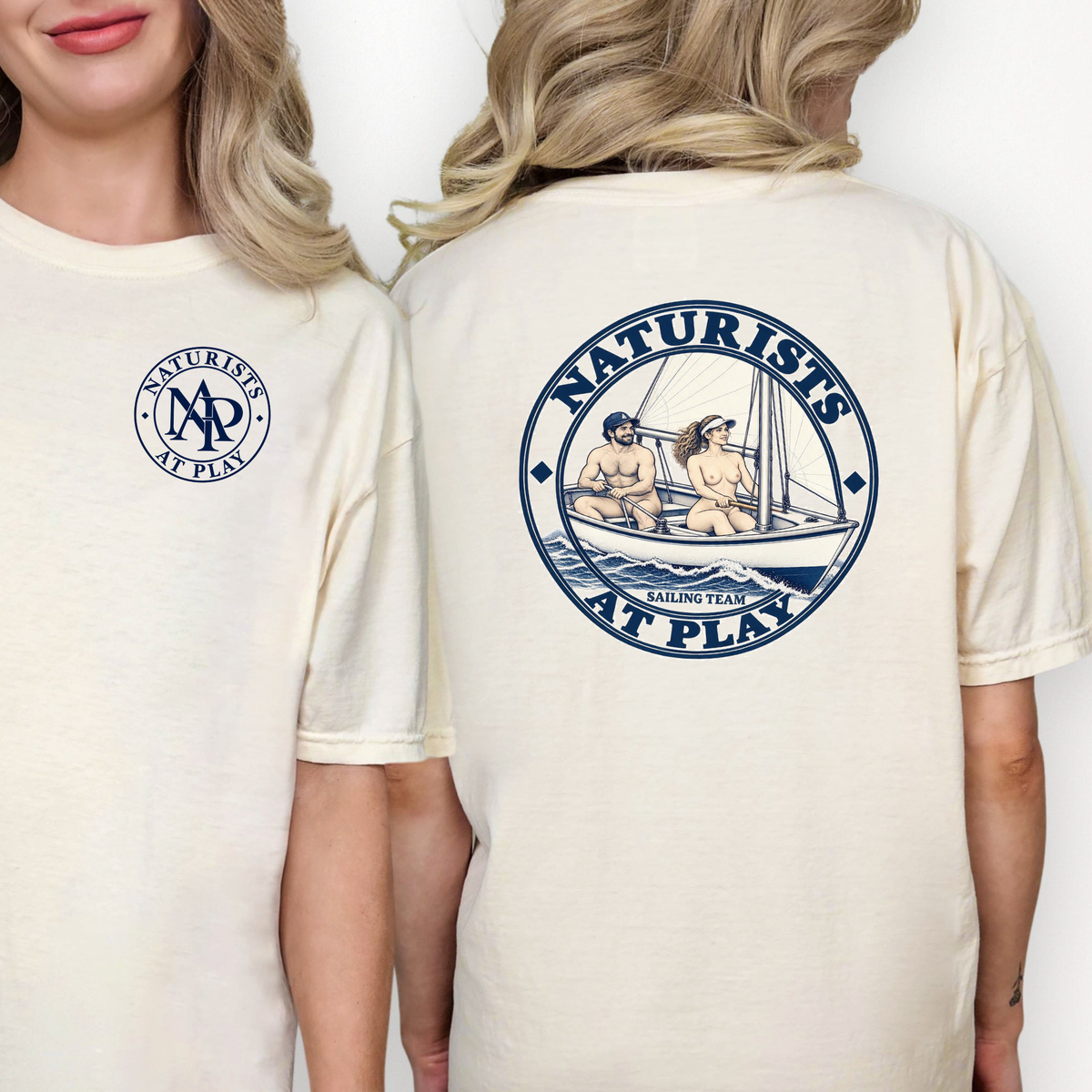 Naturists at Play Sailing Team Graphic T-Shirt | Funny Nudist Naturist Tee