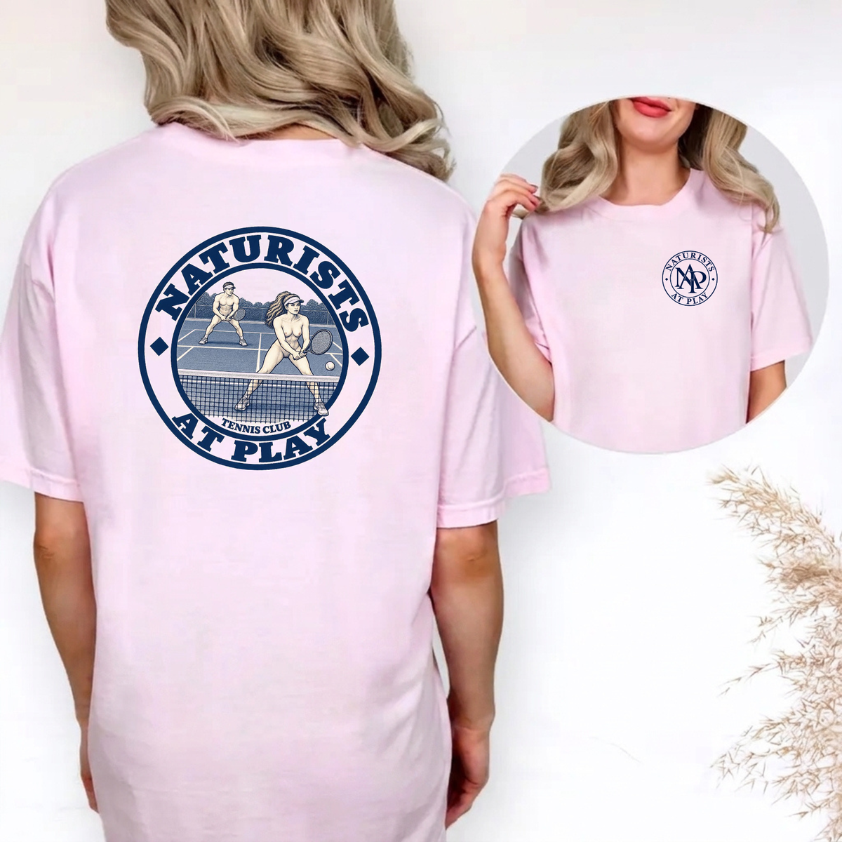 Naturists at Play Tennis Club Graphic T-Shirt | Funny Nudist Naturist Tee