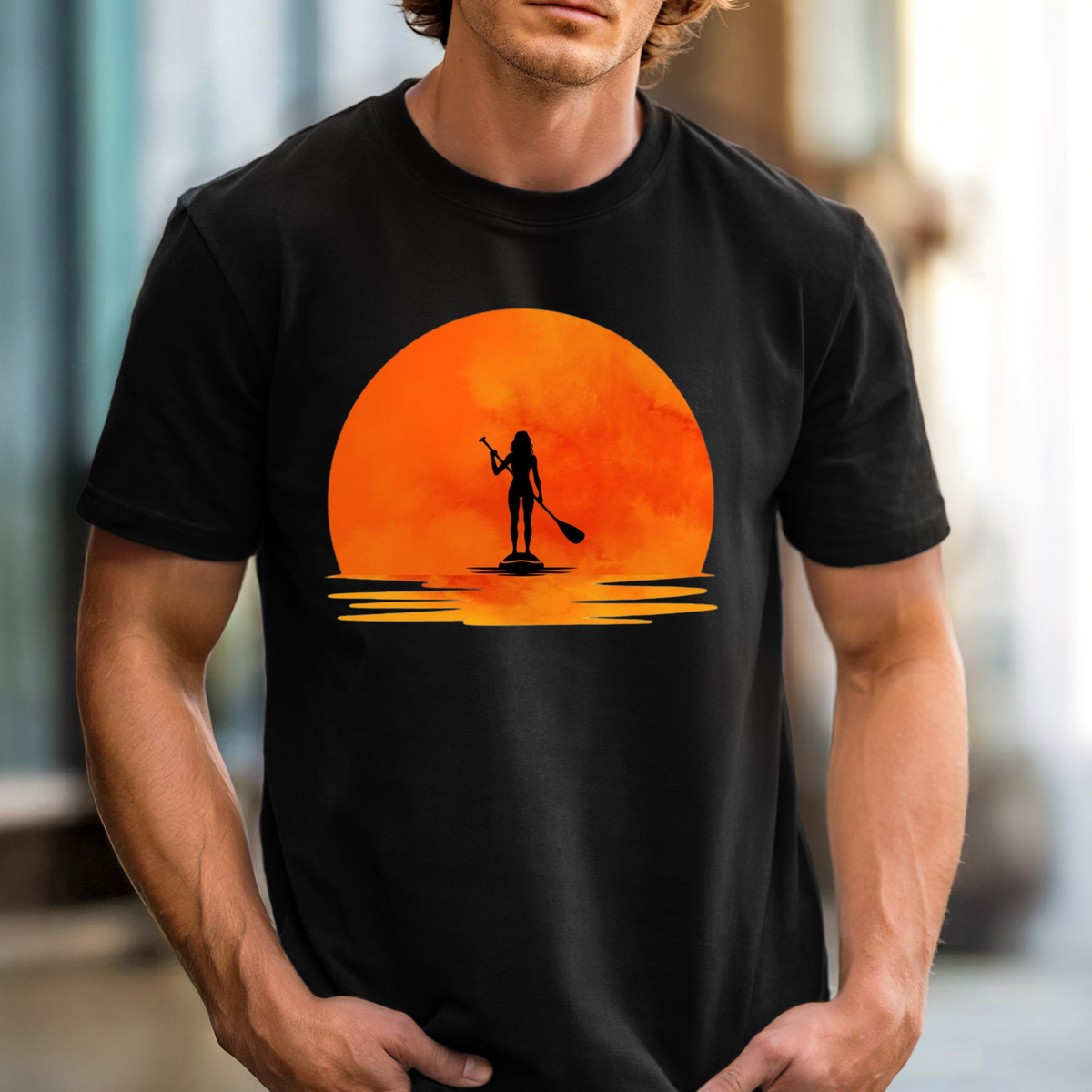 Sunset Paddleboarder T-shirt | Orange Sunset Stand Up Paddle Shirt, SUP Tee
