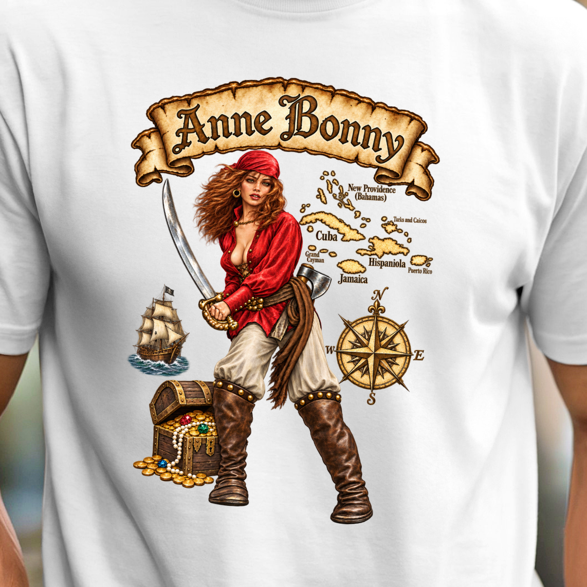 Anne Bonny Pirate Illustration T-shirt | Retro Pirate Art Tee, Nautical Shirt