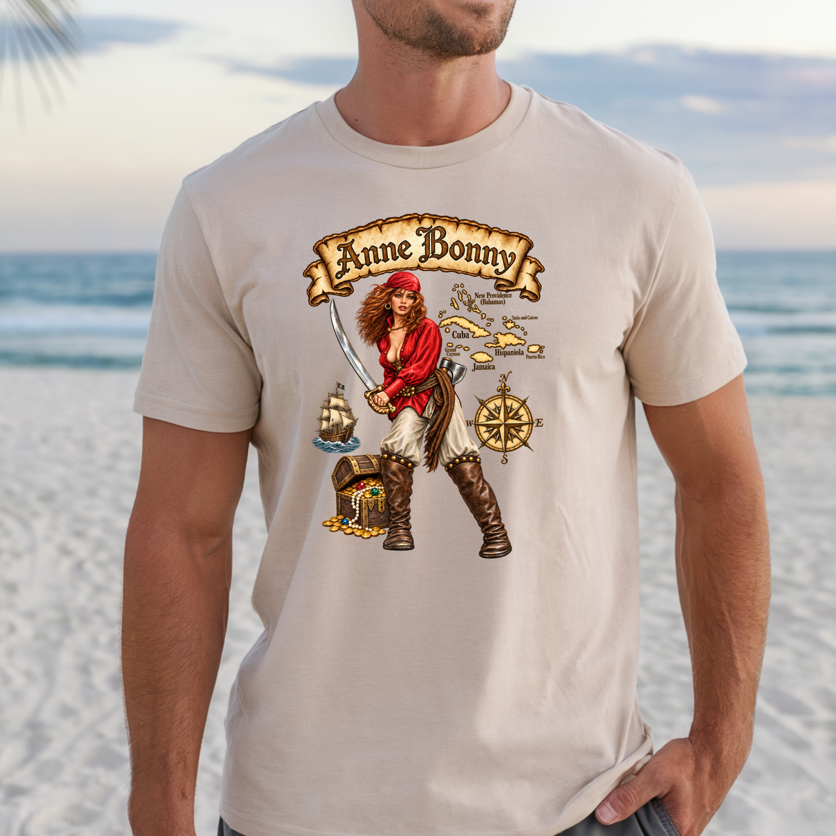 Anne Bonny Pirate Illustration T-shirt | Retro Pirate Art Tee, Nautical Shirt