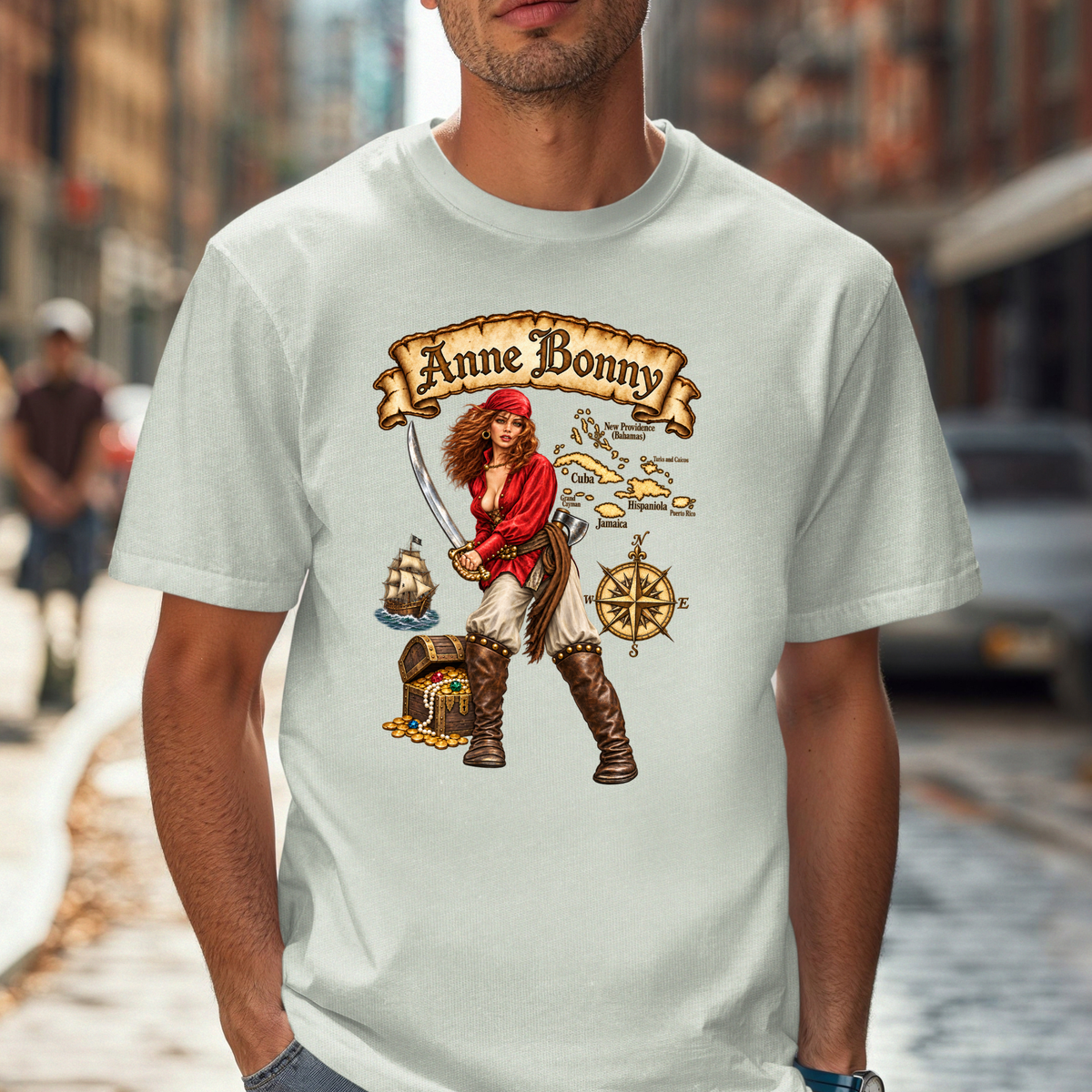 Anne Bonny Pirate Illustration T-shirt | Retro Pirate Art Tee, Nautical Shirt