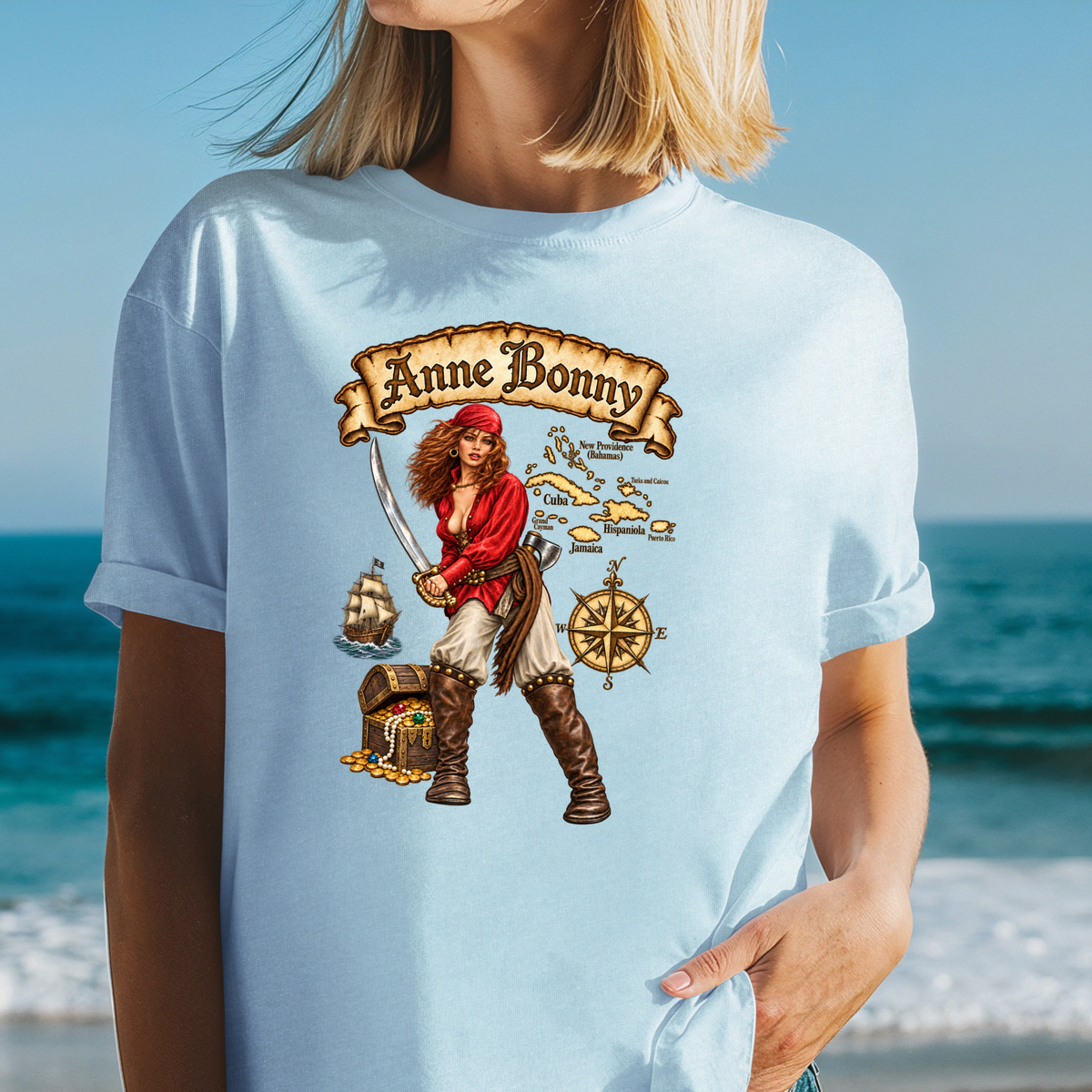 Anne Bonny Pirate Illustration T-shirt | Retro Pirate Art Tee, Nautical Shirt