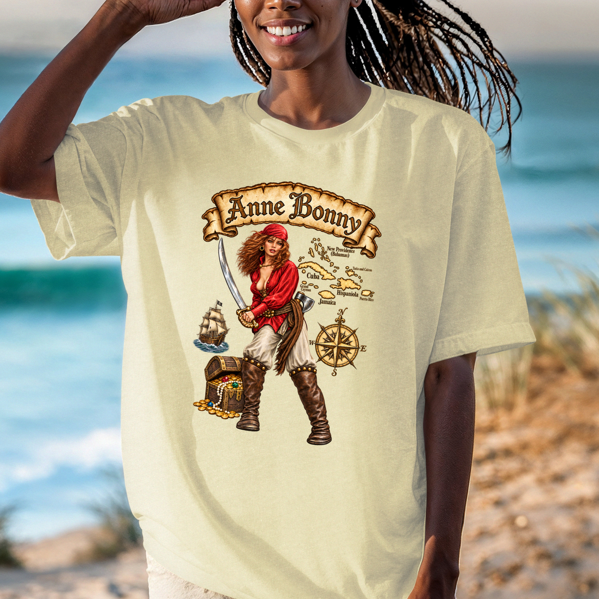 Anne Bonny Pirate Illustration T-shirt | Retro Pirate Art Tee, Nautical Shirt