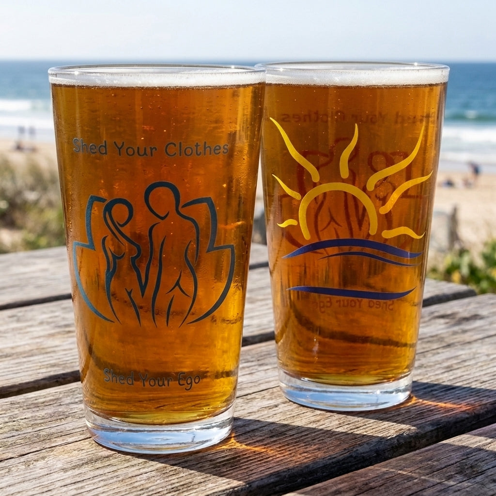Shed Your Clothes Shed Your Ego 16oz Pint Glass, Naturist and Nudist Beer Cup