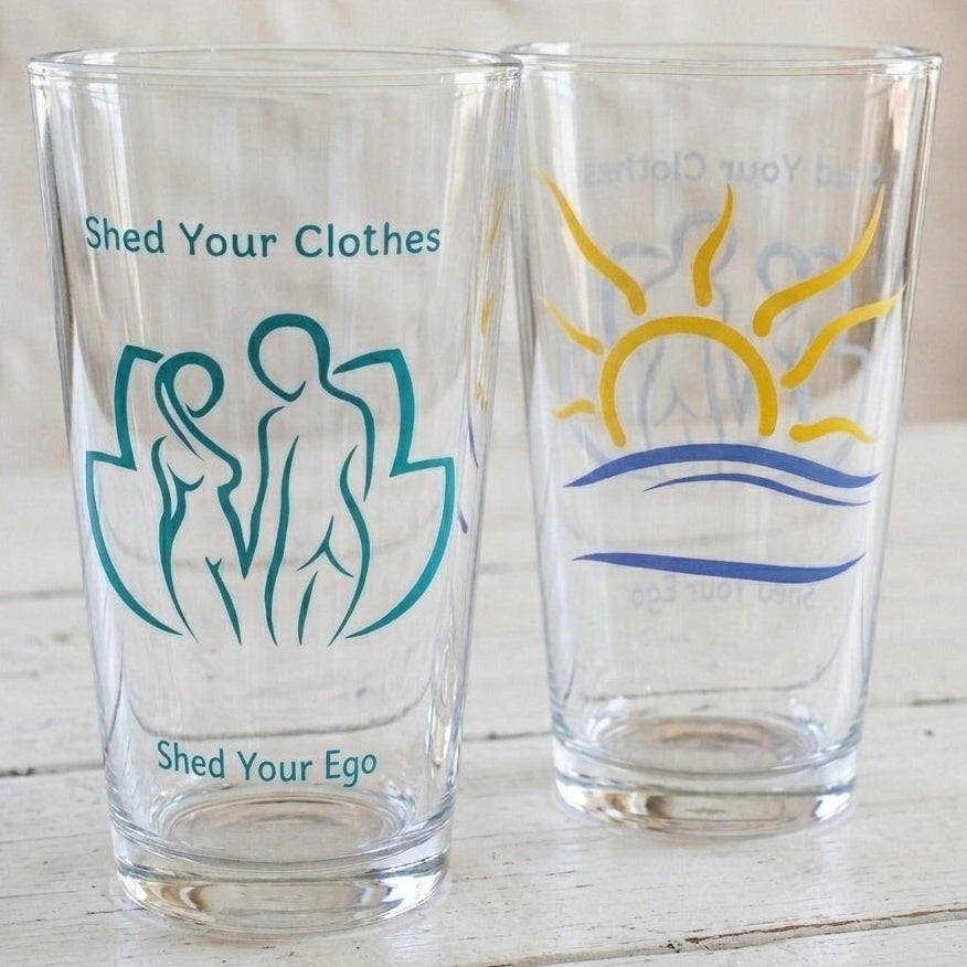Shed Your Clothes Shed Your Ego 16oz Pint Glass, Naturist and Nudist Beer Cup