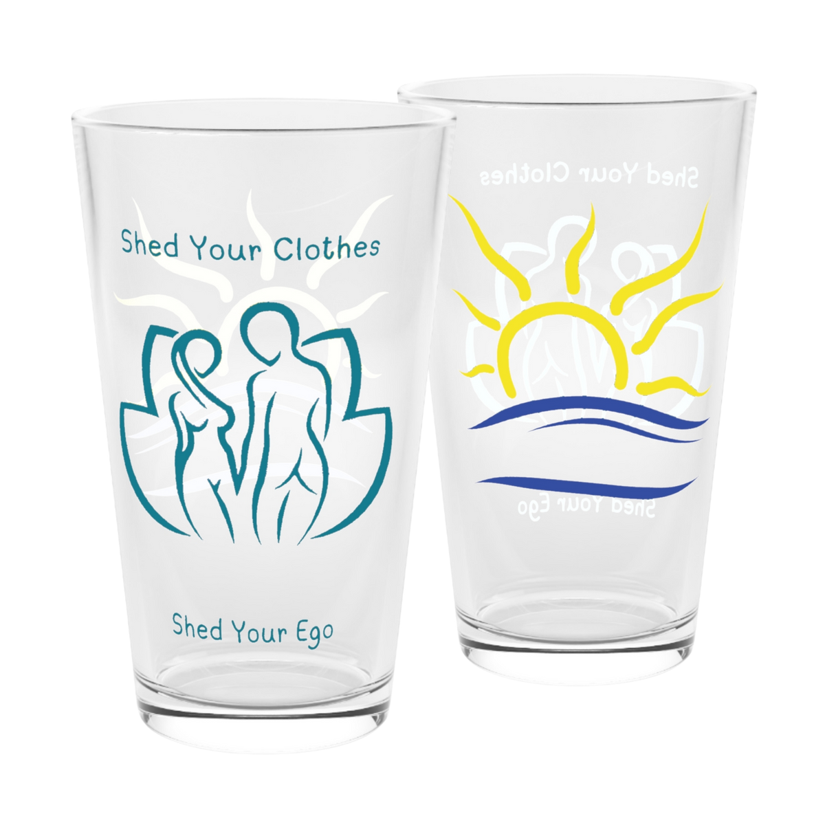 Shed Your Clothes Shed Your Ego 16oz Pint Glass, Naturist and Nudist Beer Cup