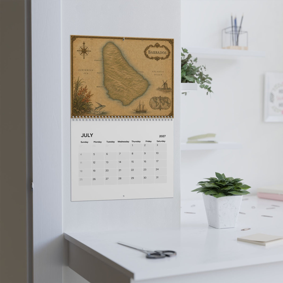 Islands of the Caribbean Antique Maps 2027 Calendar, Wall Calendar for Travelers