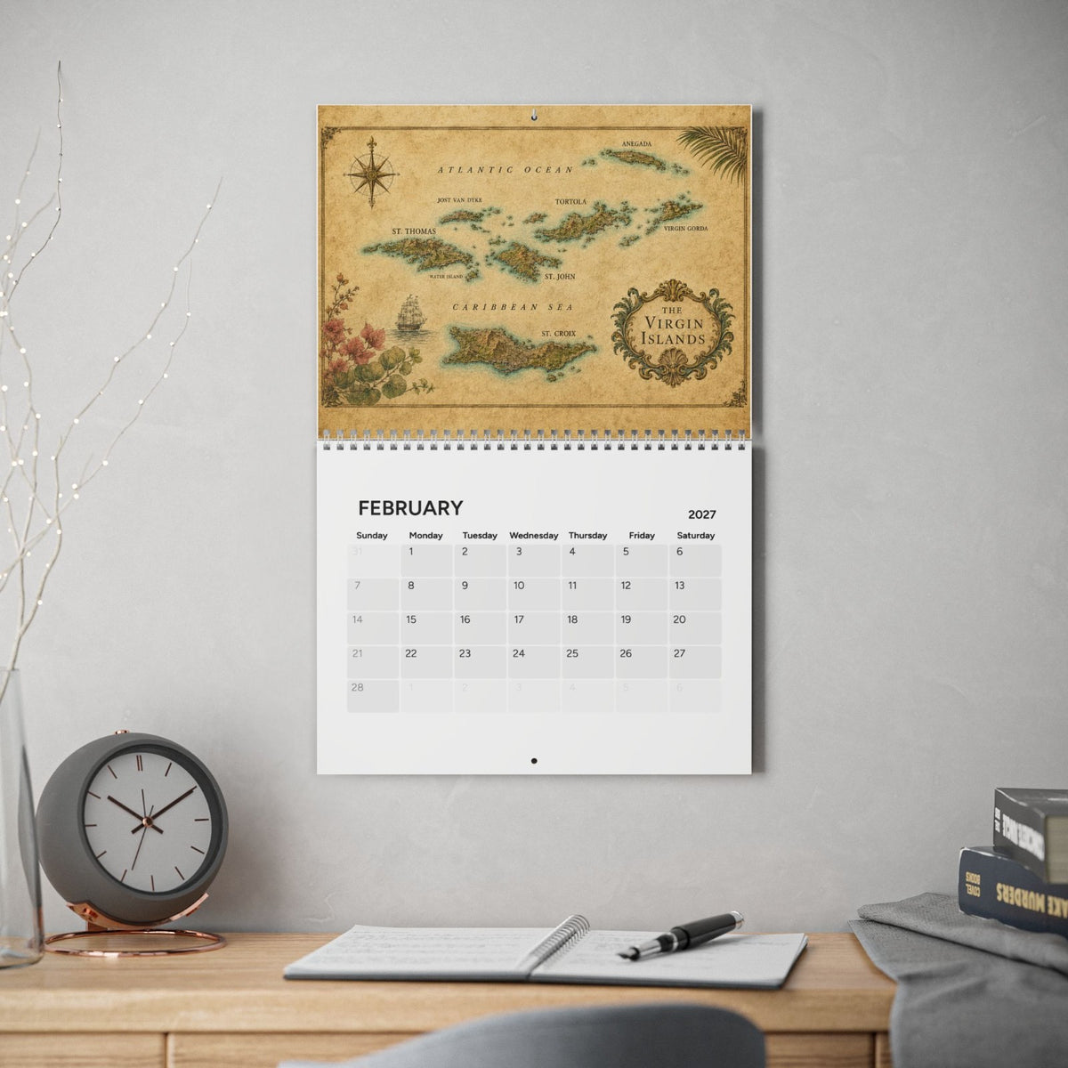 Islands of the Caribbean Antique Maps 2027 Calendar, Wall Calendar for Travelers
